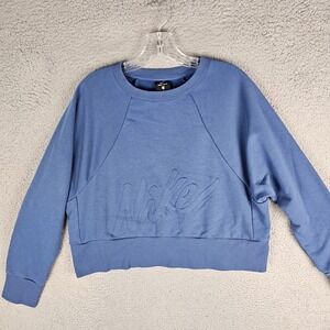 Nike Crop Sweater Womens Large Blue Dri-Fit Loose Embossed Spell Out CV7248-469